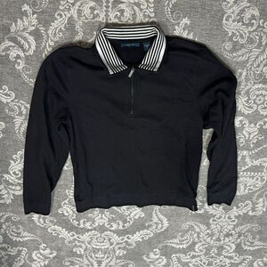 Perry Ellis Women's M Black Striped Collared Pullover Sweater Top
